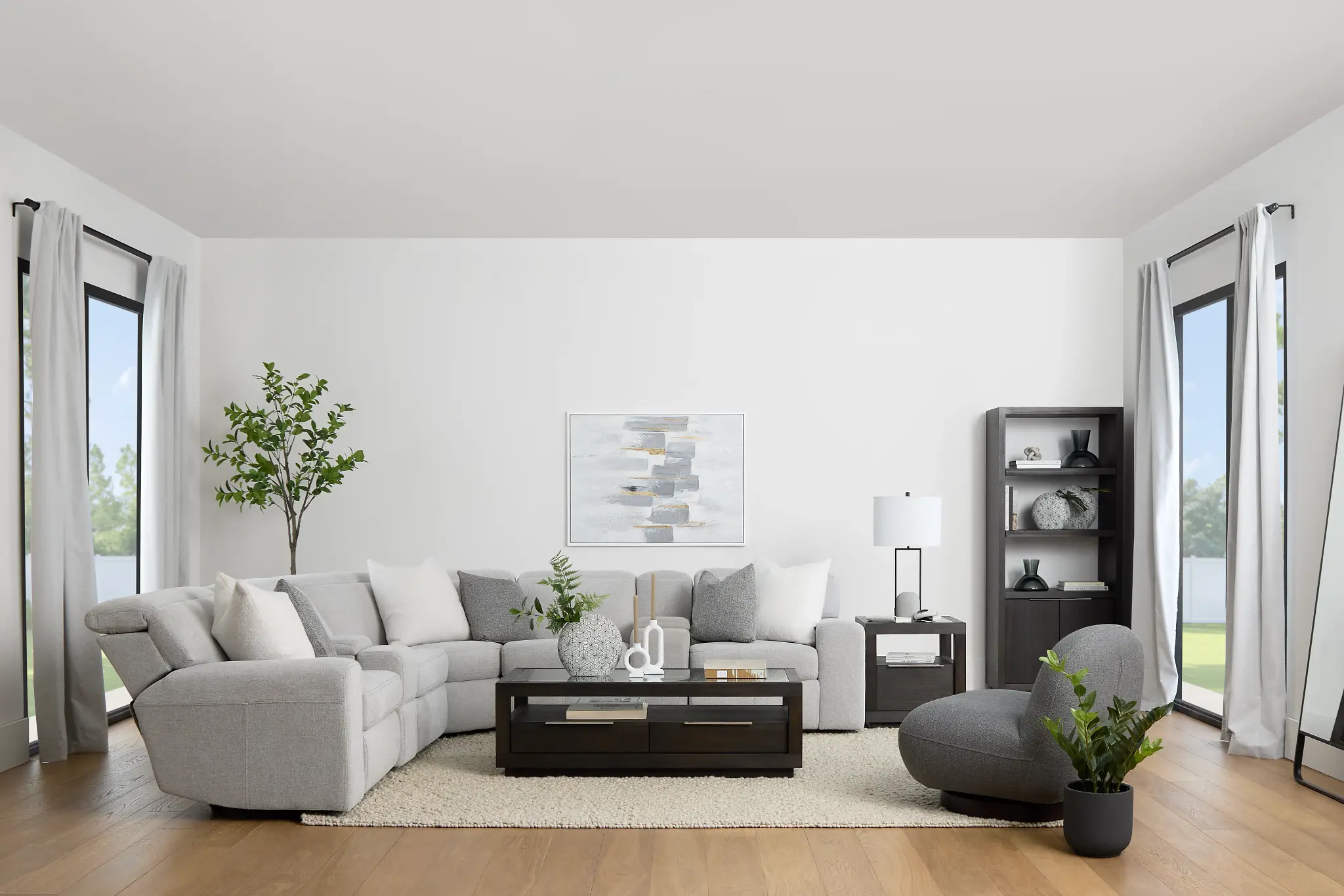 Callum Light Gray Fabric Large Dual Power Reclining Two-arm Sectional Callum Light Gray Fabric Large Dual Power Reclining Two-arm Sectional