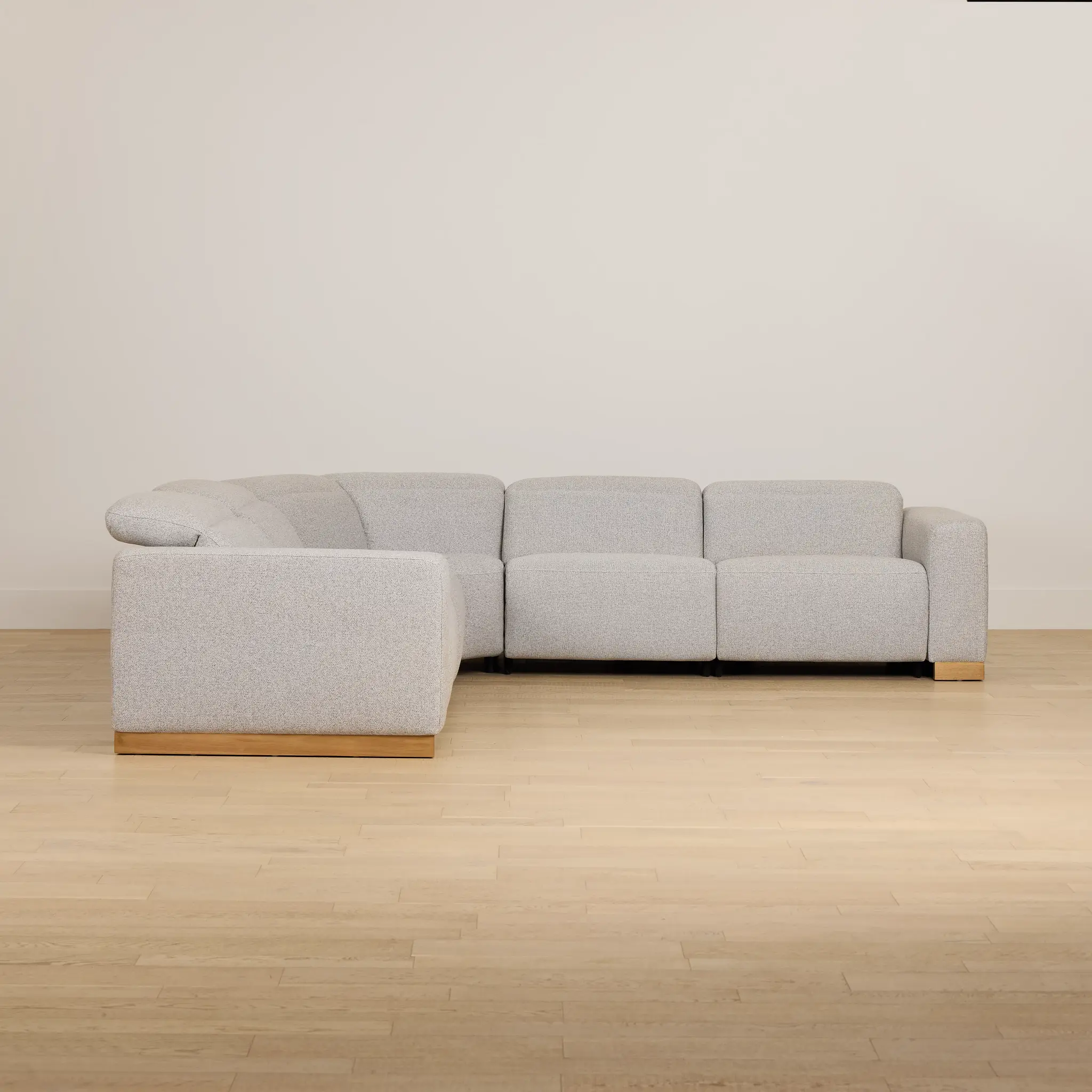 Leona Light Gray Fabric Small Triple Power Reclining Two-arm Sectional Leona Light Gray Fabric Small Triple Power Reclining Two-arm Sectional