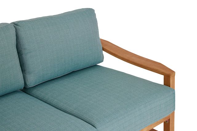 Tobago Light Tone Loveseat With Teal Cushions