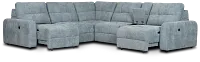 Hendrix Light Blue Fabric Medium Dual Power 2 Arm Extension Chaise Sectional