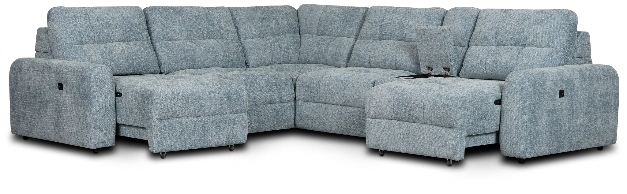Hendrix Light Blue Fabric Medium Dual Power 2 Arm Extension Chaise Sectional Hendrix Light Blue Fabric Medium Dual Power 2 Arm Extension Chaise Sectional