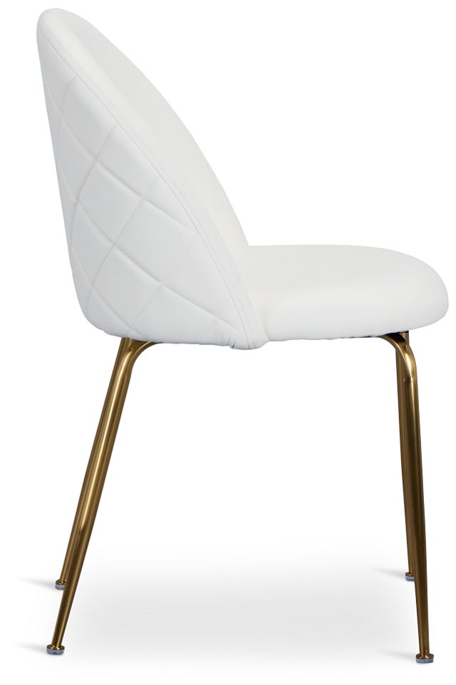 Capri White Micro Upholstered Side Chair W/ Gold Legs
