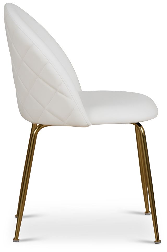 Capri White Micro Upholstered Side Chair W/ Gold Legs