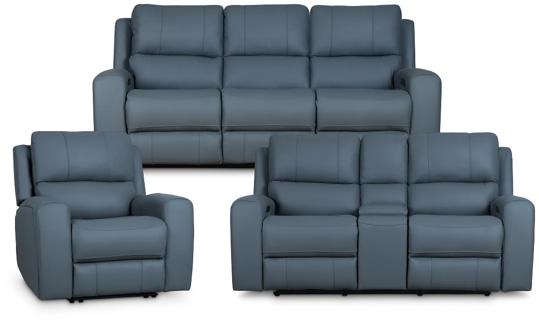 Summit Blue Lthr/vinyl Power Reclining Living Room