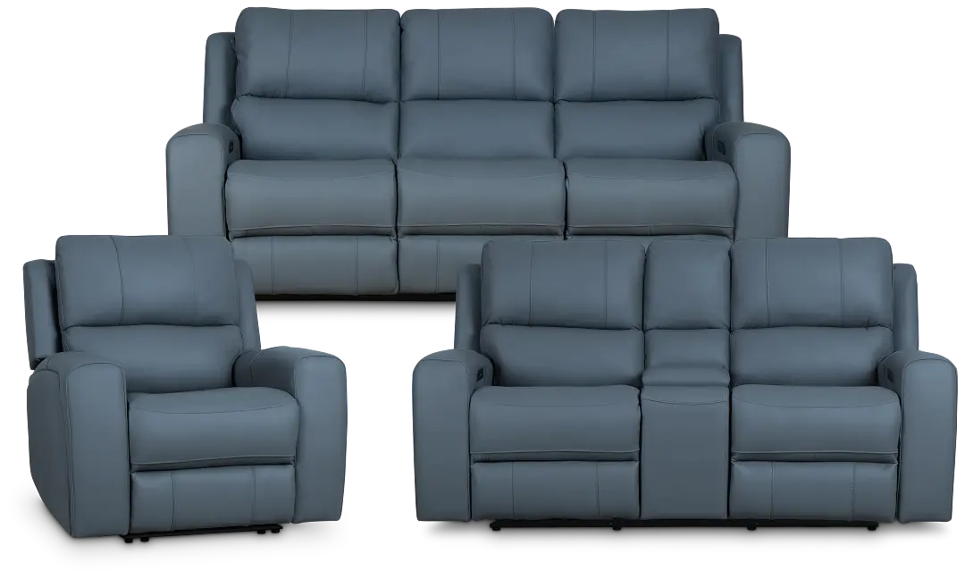 Summit Blue Lthr/vinyl Power Reclining Living Room Summit Blue Lthr/vinyl Power Reclining Living Room