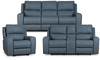 Summit Blue Lthr/vinyl Power Reclining Living Room