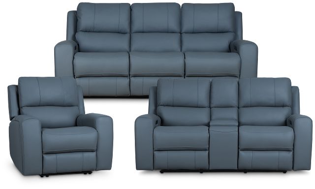 Summit Blue Lthr/vinyl Power Reclining Living Room