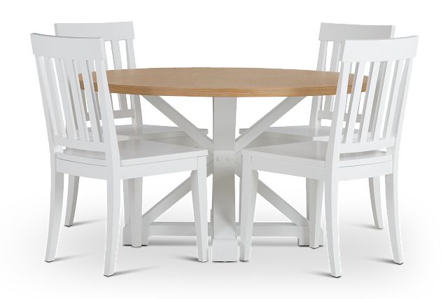 Nantucket Two-tone Light Tone Round Table & 4 White Chairs (2)