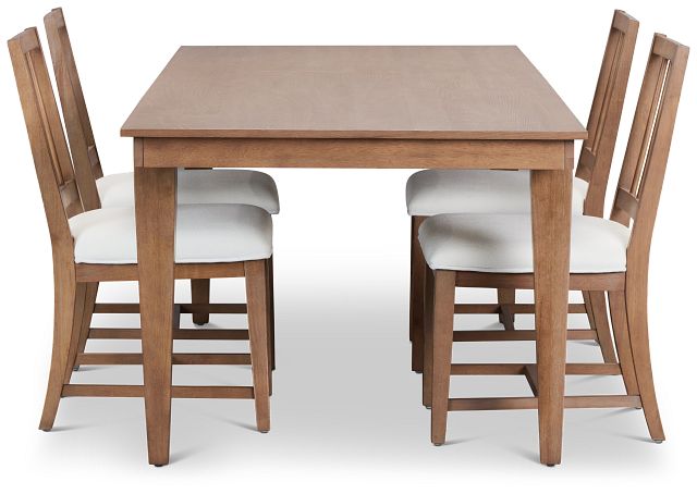 Provo Mid Tone Rect Table & 4 White Upholstered Chairs