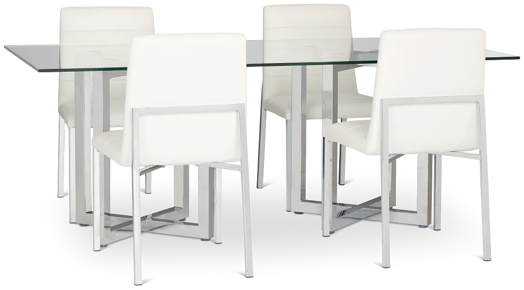 Amalfi White Glass Rectangular Table & 4 Upholstered Chairs
