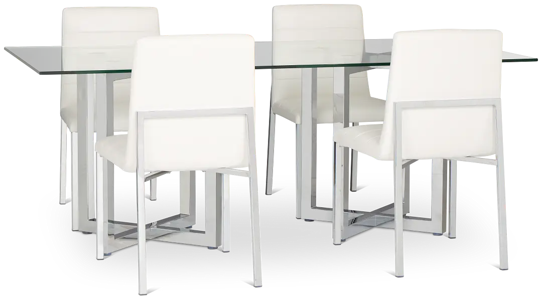 Amalfi White Glass Rectangular Table & 4 Upholstered Chairs Amalfi White Glass Rectangular Table & 4 Upholstered Chairs
