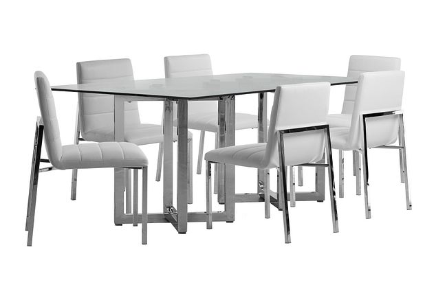 Amalfi White Glass Rectangular Table & 4 Upholstered Chairs
