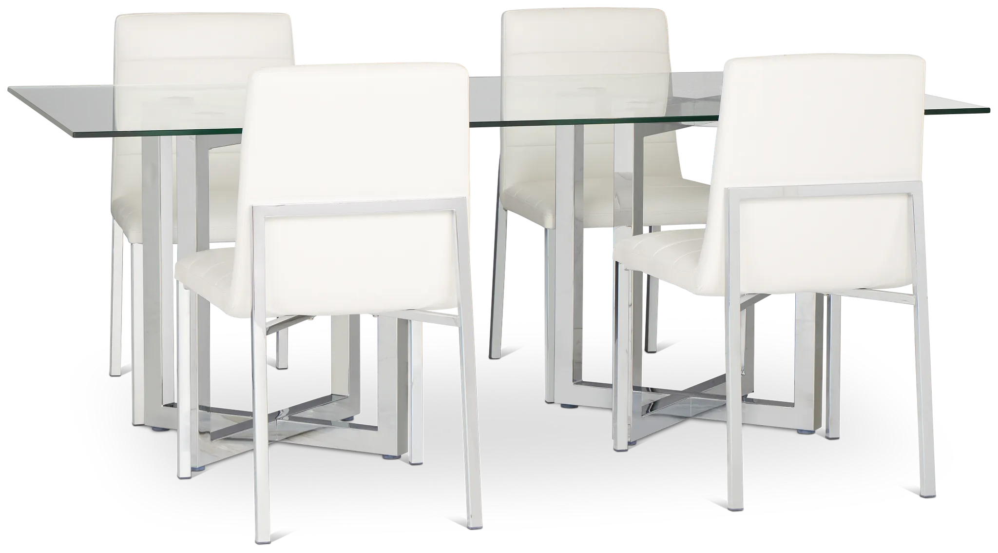 Amalfi White Glass Rectangular Table & 4 Upholstered Chairs