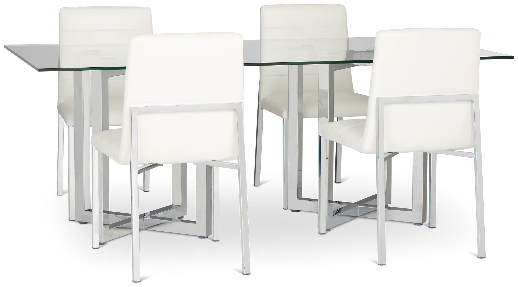 Amalfi White Glass Rectangular Table & 4 Upholstered Chairs Amalfi White Glass Rectangular Table & 4 Upholstered Chairs