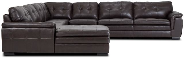 Braden Dark Brown Leather Large Left Chaise Sectional