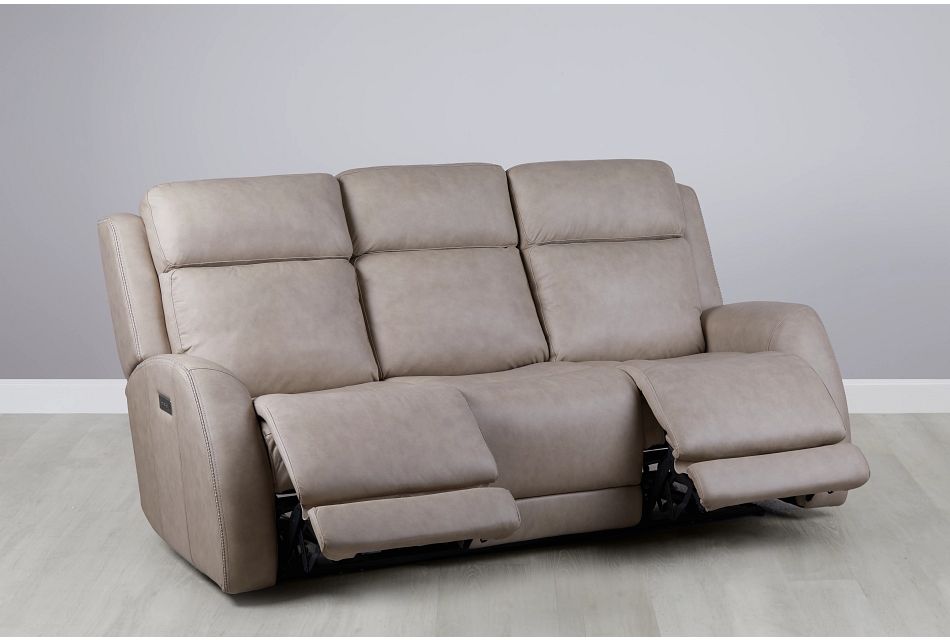 Rawlings Taupe Leather Power Reclining Sofa