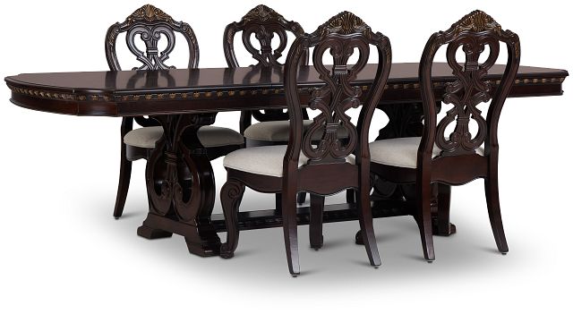 Vigo Dark Tone Rect Table & 4 Wood Chairs