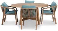 Laguna Light Tone Round Table & 4 Teal Cushioned Chairs