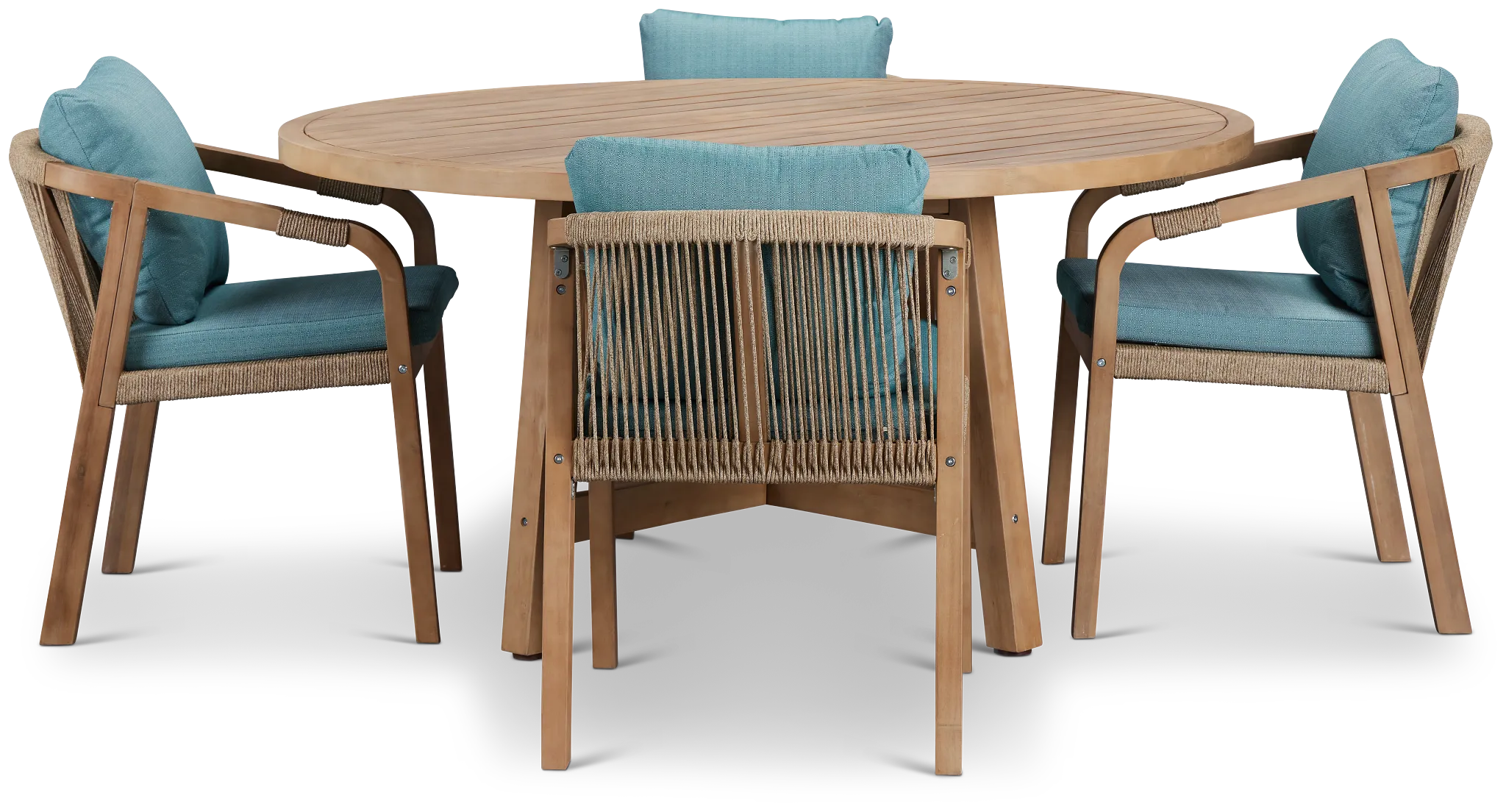Laguna Light Tone Round Table & 4 Teal Cushioned Chairs