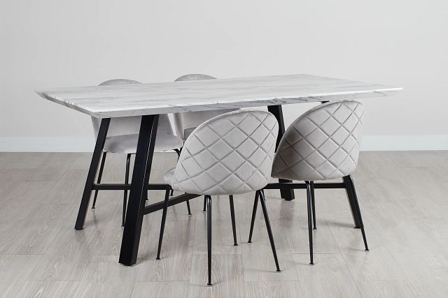Capri Black Gray Rectangular Table & 4 Upholstered Chairs
