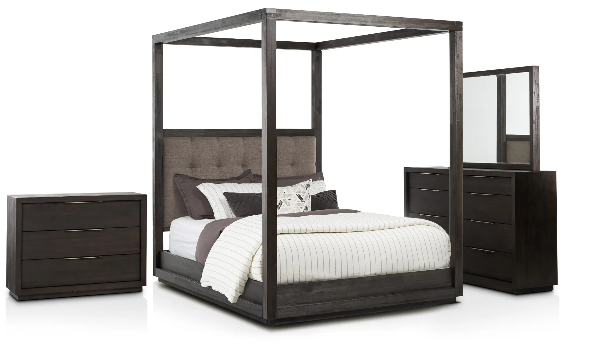 Madden Gray Fabric Canopy Bedroom