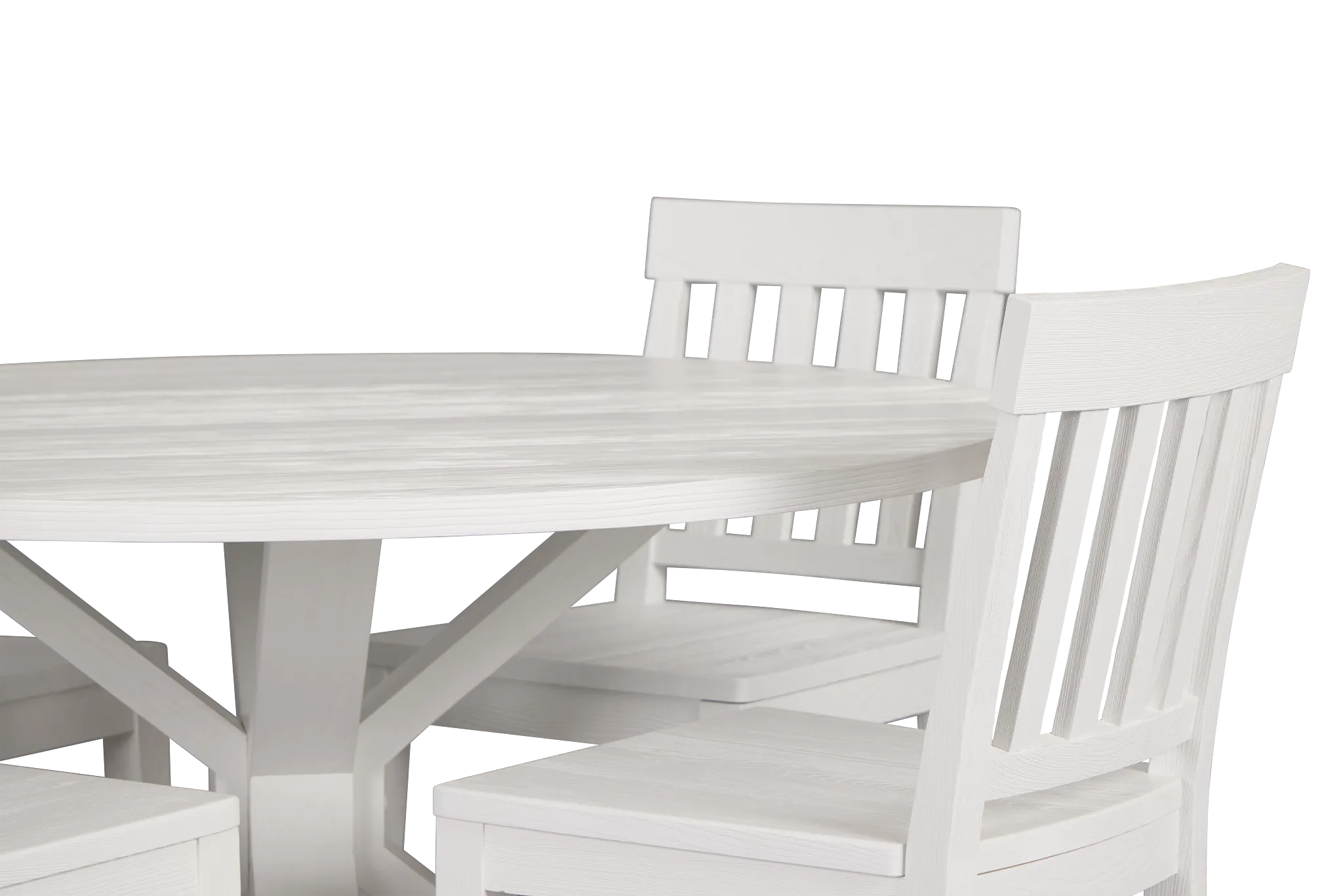 Nantucket White Pine Round Table & 4 Wood Chairs