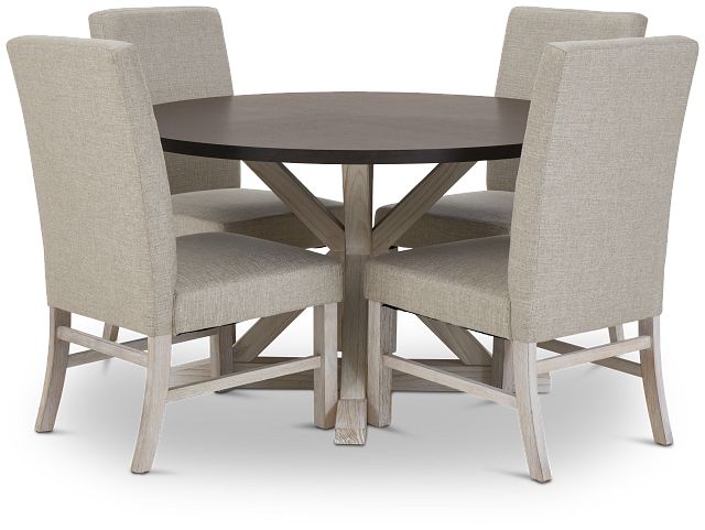 Jefferson Two-tone Round Table & 4 Upholstered Chairs (2)
