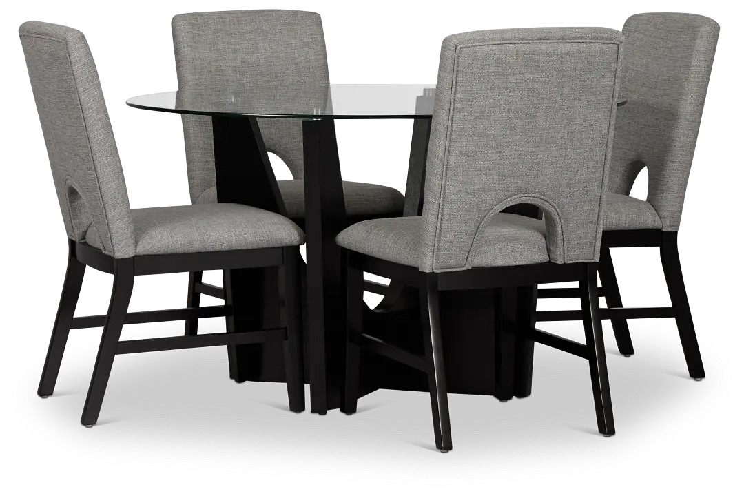 Oxford Glass Round Table & 4 Upholstered Chairs Oxford Glass Round Table & 4 Upholstered Chairs