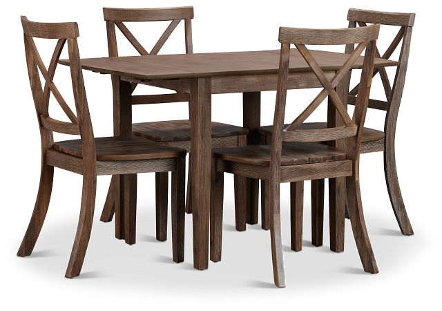 Woodstock Light Tone Drop Leaf Rectangular Table & 4 Wood Chairs