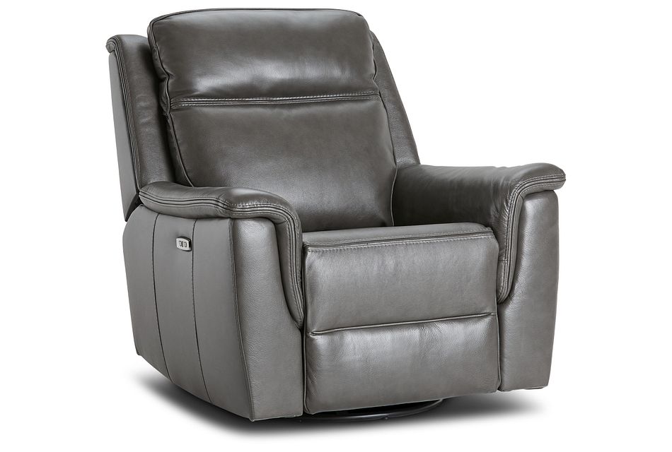 Aiden Dark Gray Leather Power Glider Recliner With Power Headrest