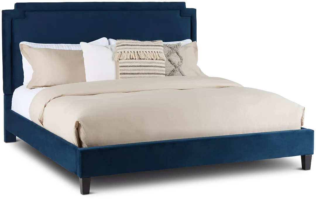 Whitney Dark Blue Uph Platform Bed