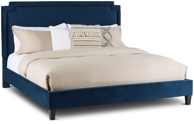 Whitney Dark Blue Uph Platform Bed