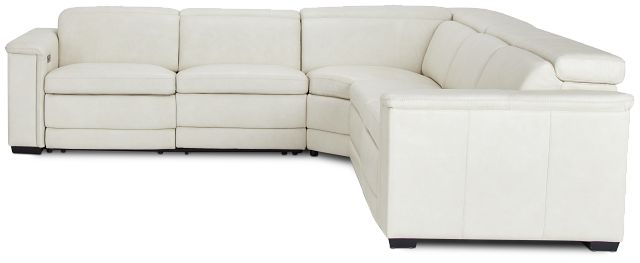 Ainsley White Leather Medium Dual Power 2-arm Reclining Sectional