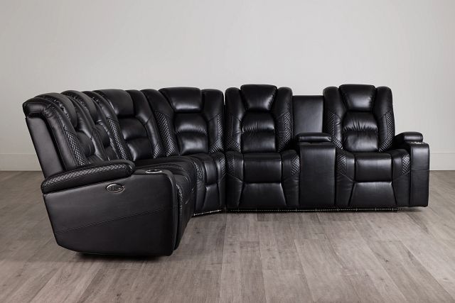 Troy Black Micro Right Console Love Reclining Sectional