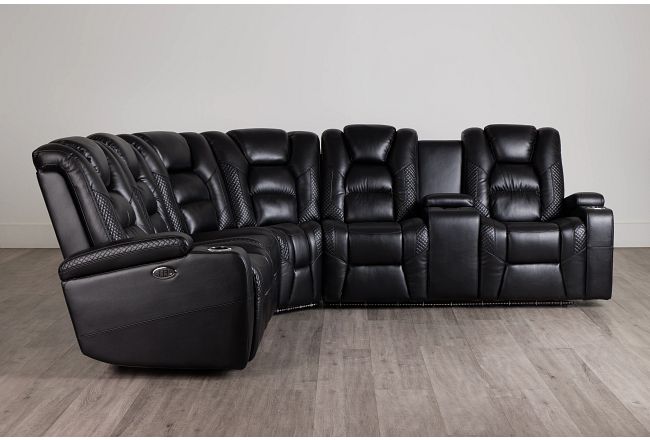 Troy Black Micro Right Console Love Reclining Sectional