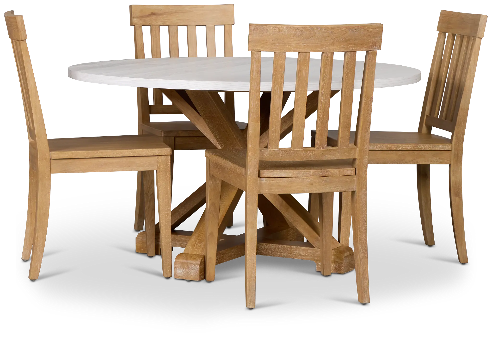 Nantucket Two-tone White Round Table & 4 Light Tone Chairs Nantucket Two-tone White Round Table & 4 Light Tone Chairs