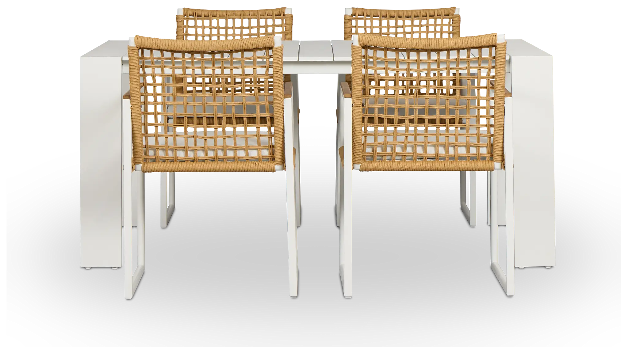 Sunrise White 65" Rectangular Table & 4 Teak Arm Chairs Sunrise White 65" Rectangular Table & 4 Teak Arm Chairs
