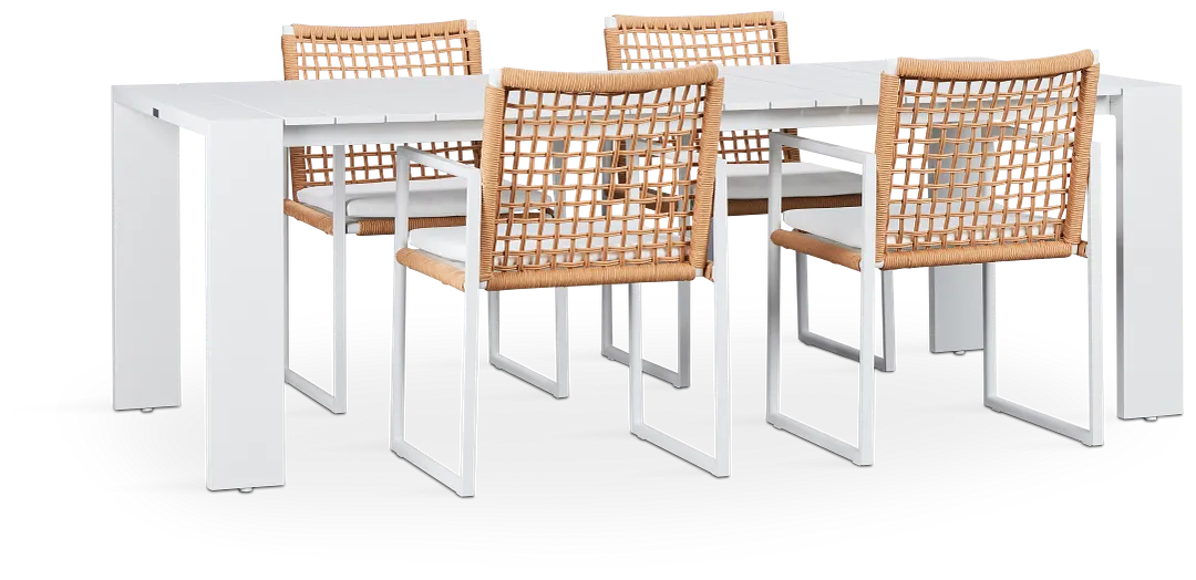 Sunrise White 86" Rectangular Table & 4 Aluminum Arm Chairs