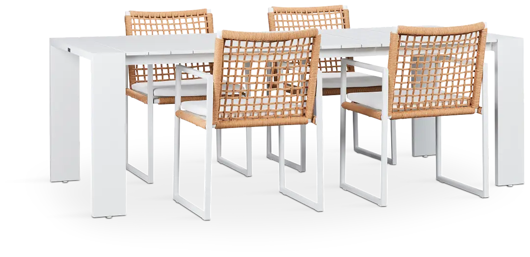 Sunrise White 86" Rectangular Table & 4 Aluminum Arm Chairs Sunrise White 86" Rectangular Table & 4 Aluminum Arm Chairs