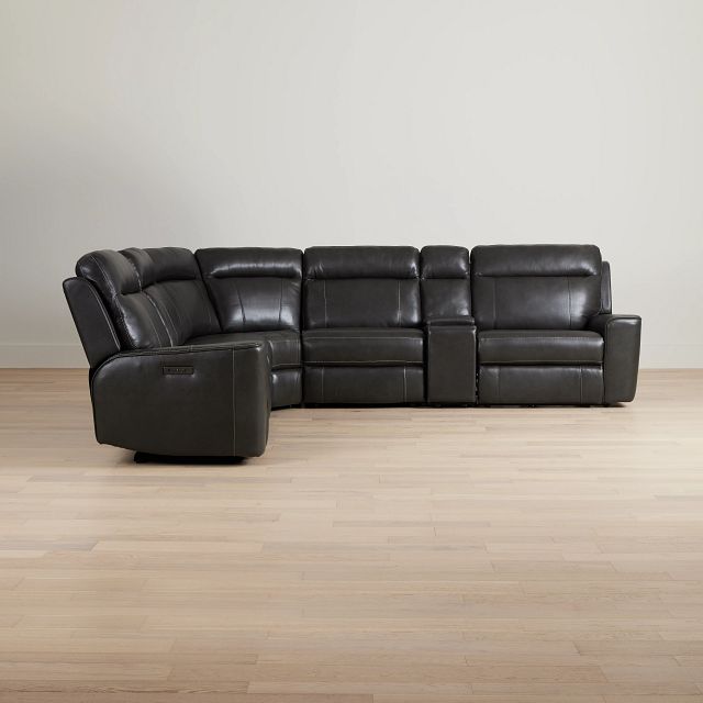 Benji Dark Gray Lthr/vinyl Medium Dual Power 2-arm Reclining Sectional