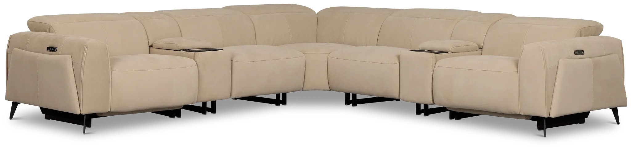 Reyna Beige Micro Large Dual Power Reclining Two-arm Sectional