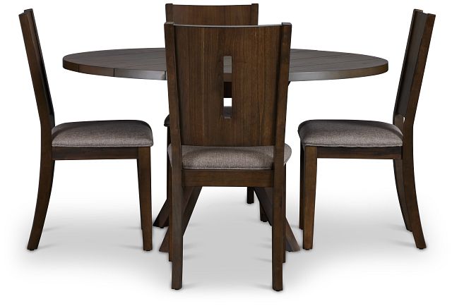 Sienna Gray Round Table & 4 Wood Chairs