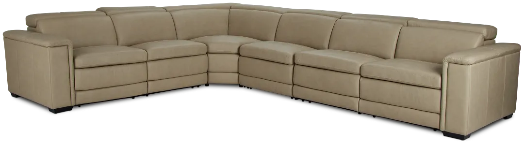 Ainsley Beige Leather Large Dual Power Reclining Two-arm Sectional