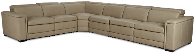 Ainsley Beige Leather Large Dual Power Reclining Two-arm Sectional