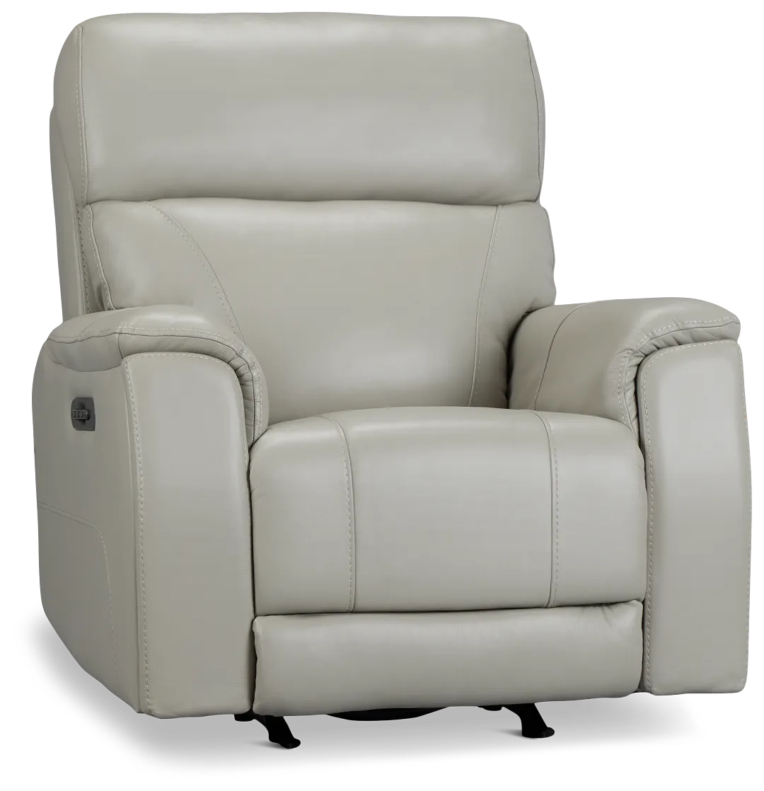 Wells Light Gray Lthr/vinyl Power Recliner With Heat And Massage