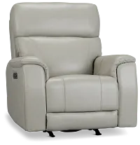 Wells Light Gray Lthr/vinyl Power Recliner With Heat And Massage