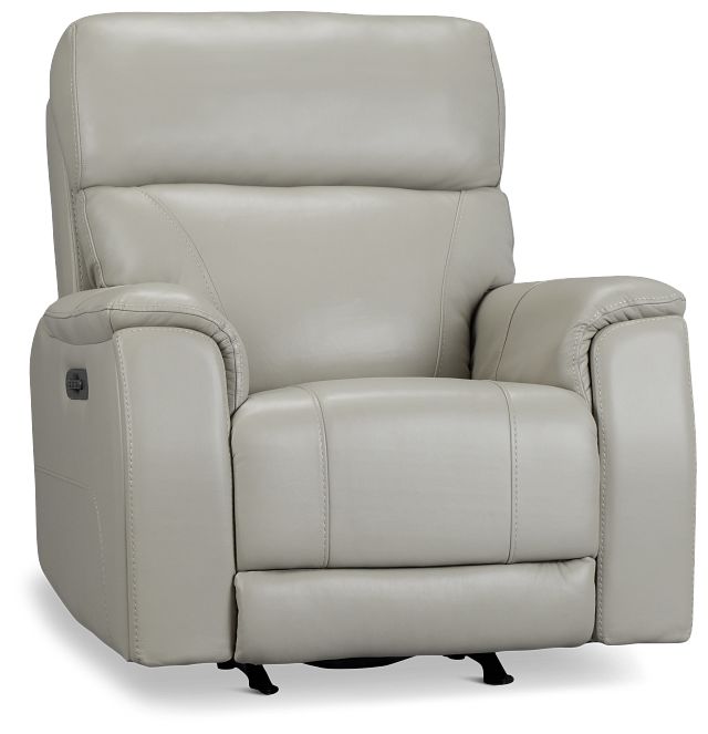 Wells Light Gray Lthr/vinyl Power Recliner With Heat And Massage