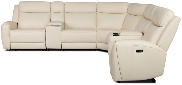 Walker Ivory Lthr/vinyl Large Dual Power Reclining Two-arm Sectional