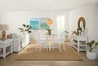 Edgartown White Round Table & 4 White Wood Chairs