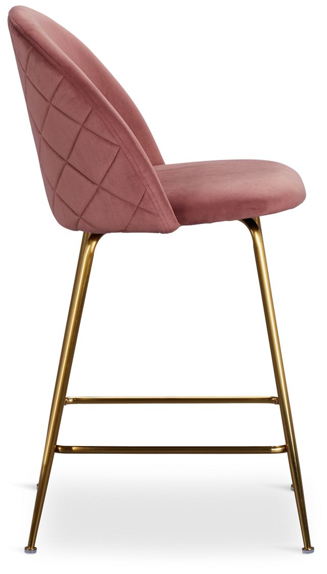 Capri Light Pink Velvet Upholstered 24" Barstools W/gold Legs